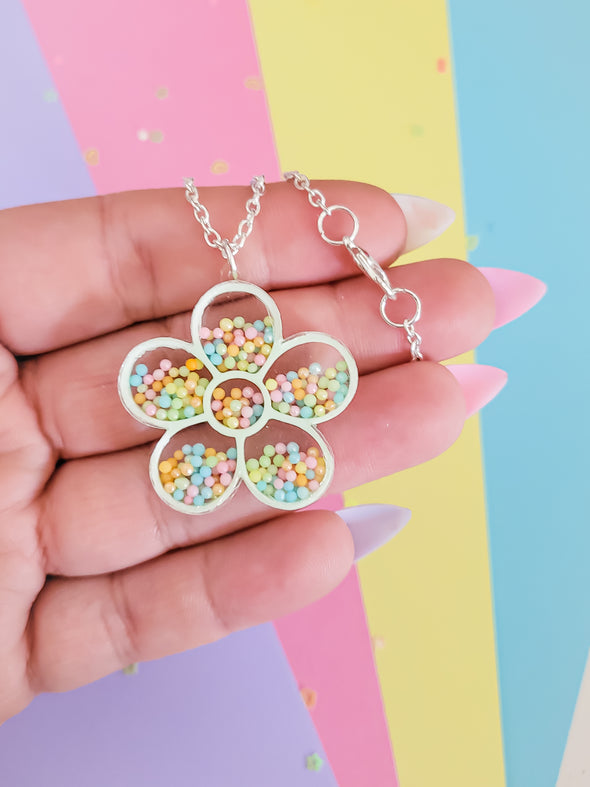 Flower Shaker Charm Necklace